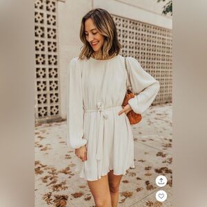 Abercrombie & Fitch Long-Sleeve Satin Plisse Mini Dress in Cream - S